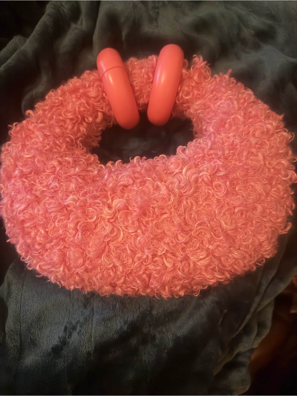 Pink Curly Fur mini Handbag with Hoop Handles